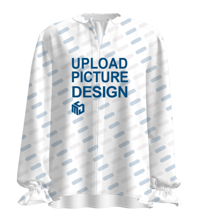 女士数码印V领缩褶长袖上衣-A0153X - 四面弹-120g/S