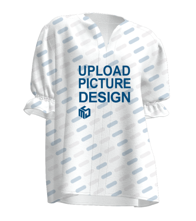 女士数码印V领缩褶短袖上衣-A0145X - 四面弹-120g/S