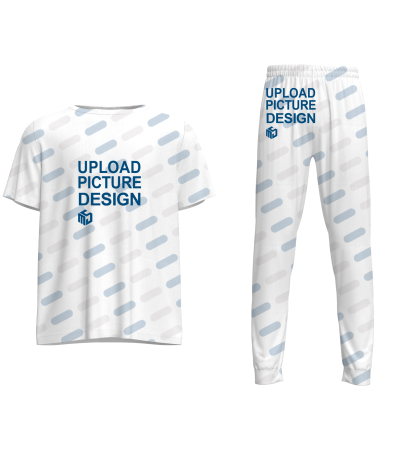 圆领男款短袖长裤套装无袖口右脚口无袋-R0147X - 仿棉-180g/S