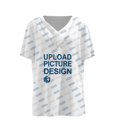 女士仿棉8粒纽扣V领短袖T恤-LTW20383X - 仿棉-180g/S