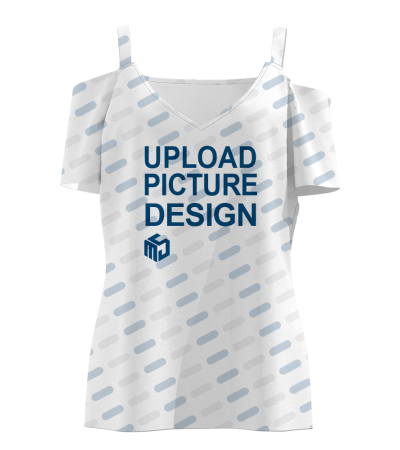 女士露肩吊带带肩带扣V领带蕾丝花边短袖T恤-LTW20357X - 仿棉-180g/S