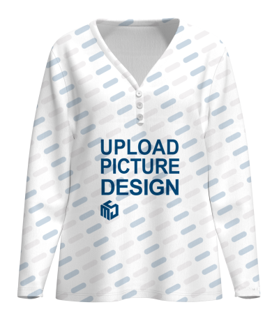 女士V领3颗纽扣长袖T恤-LTW200234X - 仿棉-180g/S