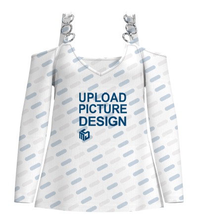 女士露肩吊带有肩带扣V领长袖T恤-LTW20201 - 仿棉-180g/S