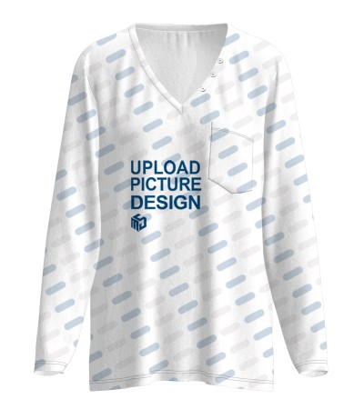 女数码印仿棉V领小贴袋长袖T恤LTW20513 - 仿棉-180g/S