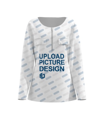 女螺纹坑条圆领门襟半拉链长袖T恤LTW20663 - 螺纹坑条-140g/S