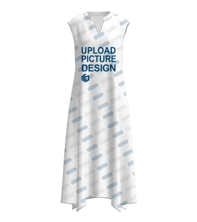 女士V领过膝长裙有口袋-LTWJ20026 - 竹节麻-120g/S