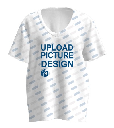 女士数码印V领落肩短袖T恤A0227 - 仿棉-170g/S