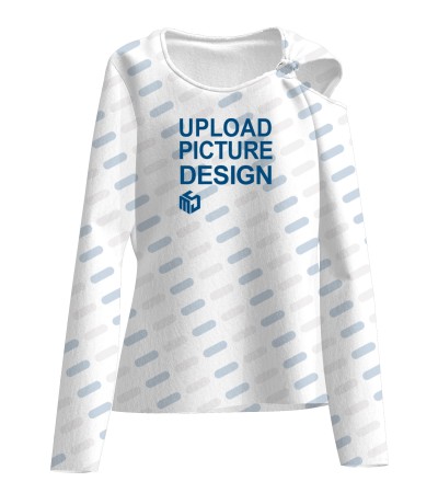 女士V领数码印左肩露肩长袖上衣-A0226 - 仿棉-170g/S