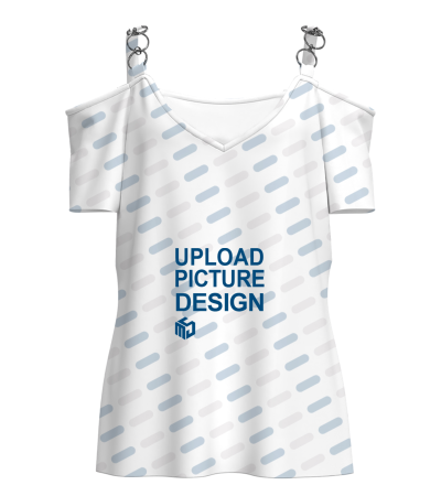 女士露肩吊带肩带扣V领短袖T恤-LTW20357A - 仿棉-180g/S