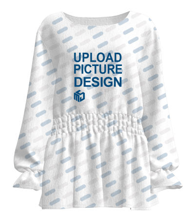 女士数码印圆领缩褶上衣-A0133X - 仿棉-180g/S