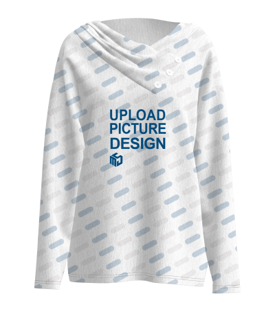 女数码印V领落肩长袖上衣-LTW20668X - 仿棉-200g/S